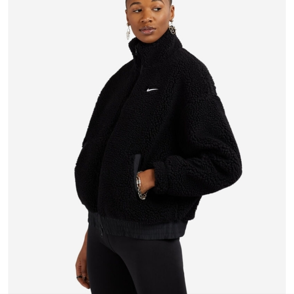 NWT Nike Sherpa Swoosh Embroidered Logo  Jacket Full Zip Black - Picture 4 of 12